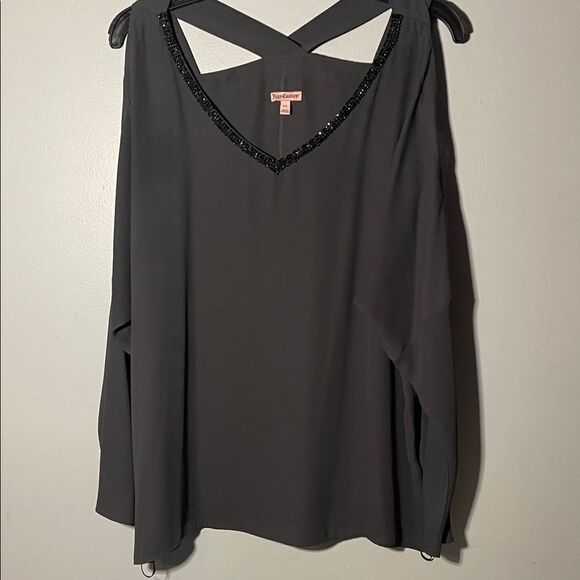 Juicy Couture Tops - Juicy Couture Charcoal Cold Shoulder Blouse